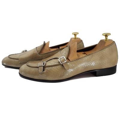 Mocassin à double boucle cuir façon croco beige - Venezia