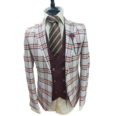 Costume homme à carreaux beige et bordeaux - Salvatore