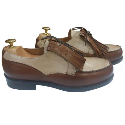 Chaussure derby golf cuir marron et beige : Apache