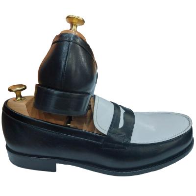 Mocassin cuir bout rond noir et blanc : College