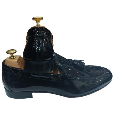 Mocassin à pompons cuir verni noir - Pompei