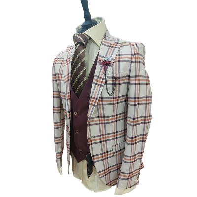 Costume homme à carreaux beige et bordeaux - Salvatore