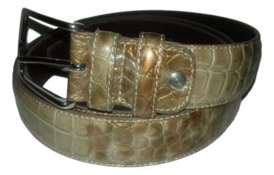 Ceinture homme cuir façon croco marron verni