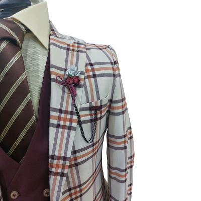 Costume homme à carreaux beige et bordeaux - Salvatore