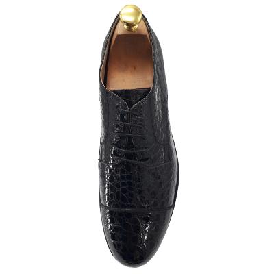 Chaussure derby cuir façon croco noir verni - Orlando