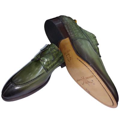 Chaussure derby bi-matière vert : Giovanni