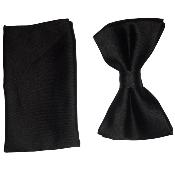 Nœud papillon et pochette soie noir