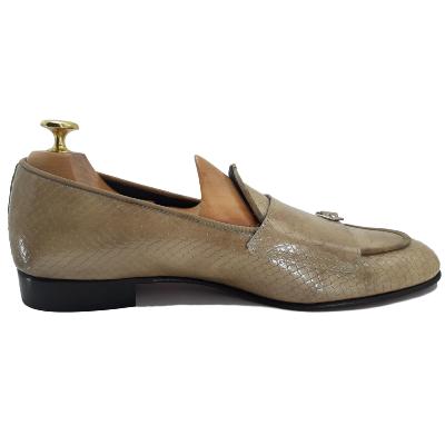 Mocassin à double boucle cuir façon croco beige - Venezia