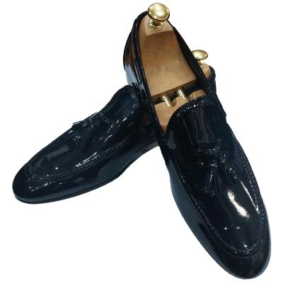 Mocassin à pompons cuir verni noir - Pompei