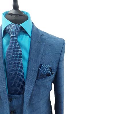 Costume à carreaux 3 pièces bleu : Preston