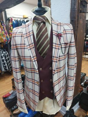 Costume homme à carreaux beige et bordeaux - Salvatore