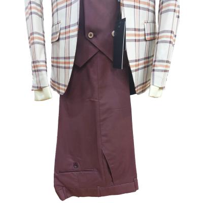 Costume homme à carreaux beige et bordeaux - Salvatore