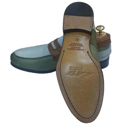 Mocassin tri-colore vert-blanc-marron - College