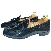 Mocassin à pompons cuir verni noir - Pompei