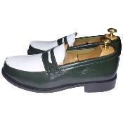 Mocassin cuir bout rond vert et blanc : College