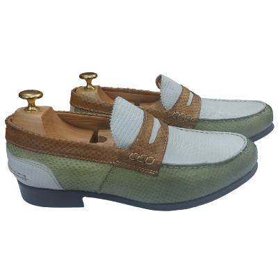 Mocassin tri-colore vert-blanc-marron - College