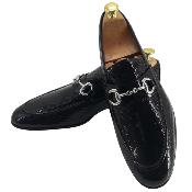 Mocassin cuir verni boucle noir - Roma