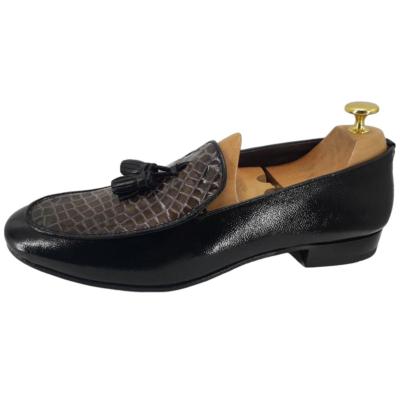 Mocassin bi-matière noir et beige - Imola