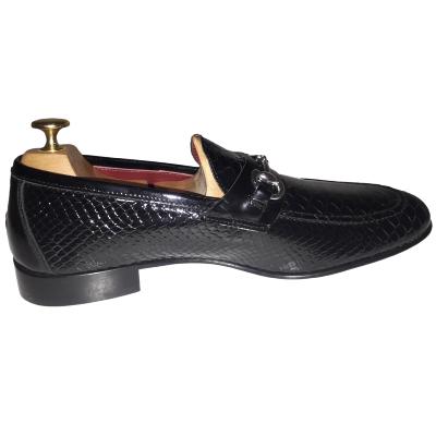 Mocassin cuir verni boucle noir - Roma