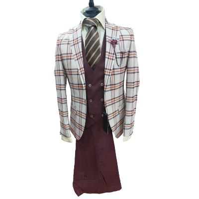 Costume homme à carreaux beige et bordeaux - Salvatore